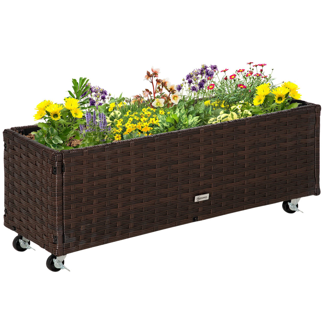 Outsunny Hochbeet Poly Rattan mit Rollen Pflanzkasten mit Abflusslöchern Blumenkasten Blumenkübel Ka