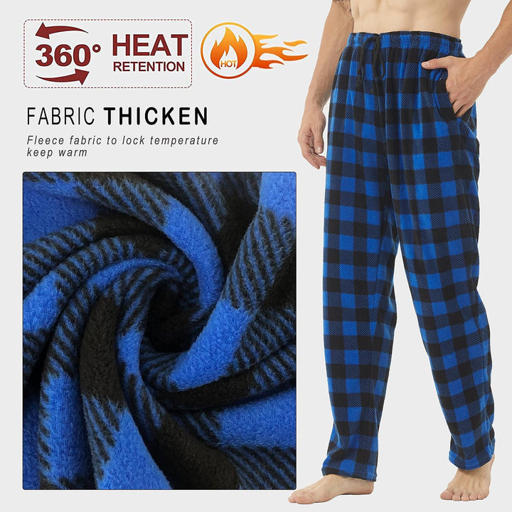 YUSHOW 2er Pack Schlafanzughose Herren Lang Fleece Karierte Pyjamahose Winter Warm Pyjama Hose Soft