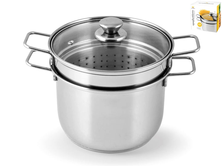 Royal Norfolk Pastatopf/Spaghettitopf mit Einsatz und Deckel, Edelstahl, 7 l, Weiss/Grau
