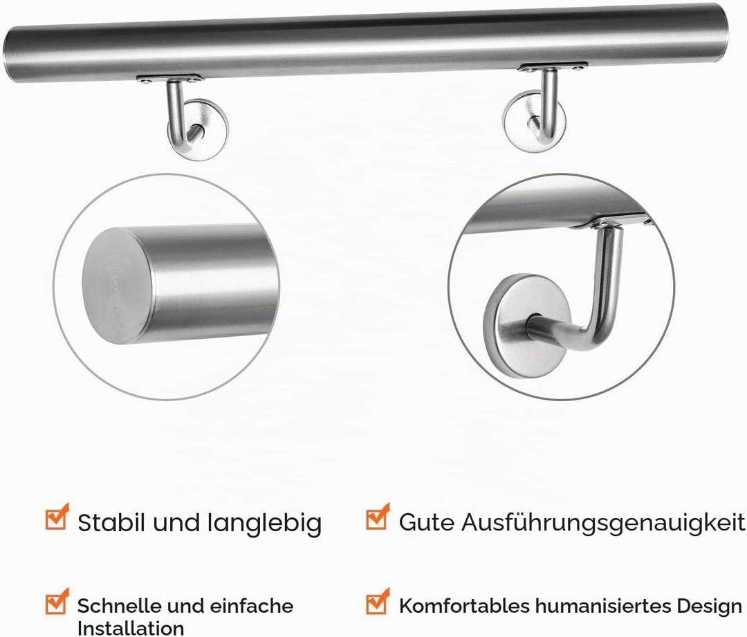 Randaco Edelstahl Handlauf Treppengeländer Geländer Wandhandlauf Wand Treppe inkl. Wandhalterung und