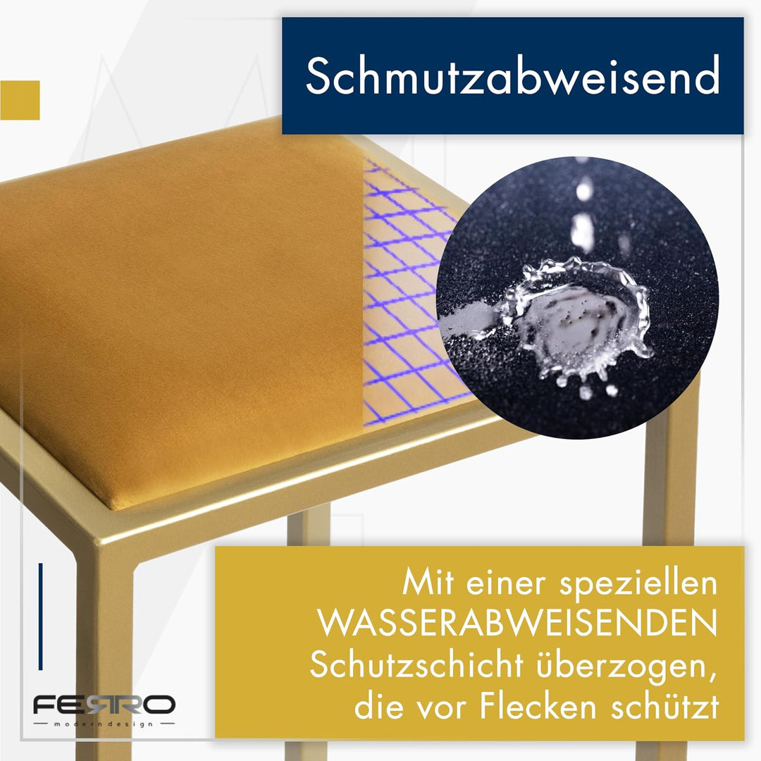 FERRO modern design Barhocker Gold ohne Lehne 64 cm - Metal Barstuhl mit Gepolstertem Sitz - Loft St