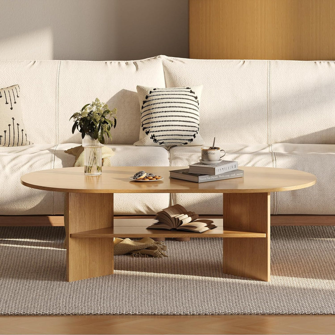 YOUDENOVA Couchtisch Ovaler Beistelltisch Holz Modern Wohnzimmertisch Coffee Table Klein Tisch für W