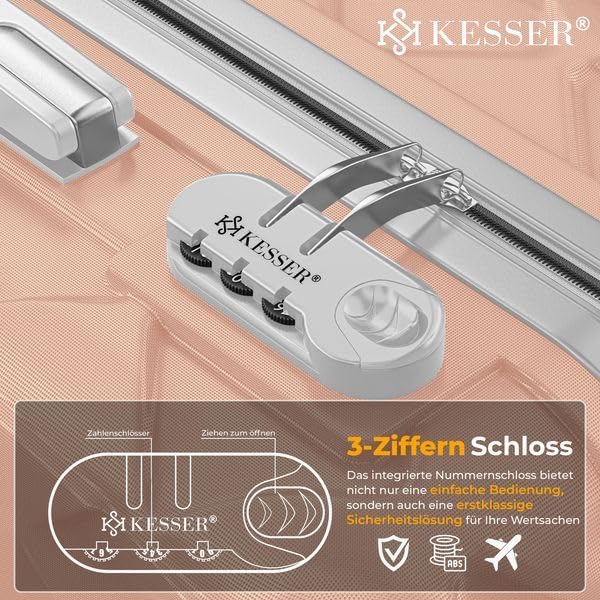 KESSER® Reisekoffer 120L Koffer ABS Hartschalenkoffer mit Zahlenschloss, Kofferwaage &amp; Reisebrieftas
