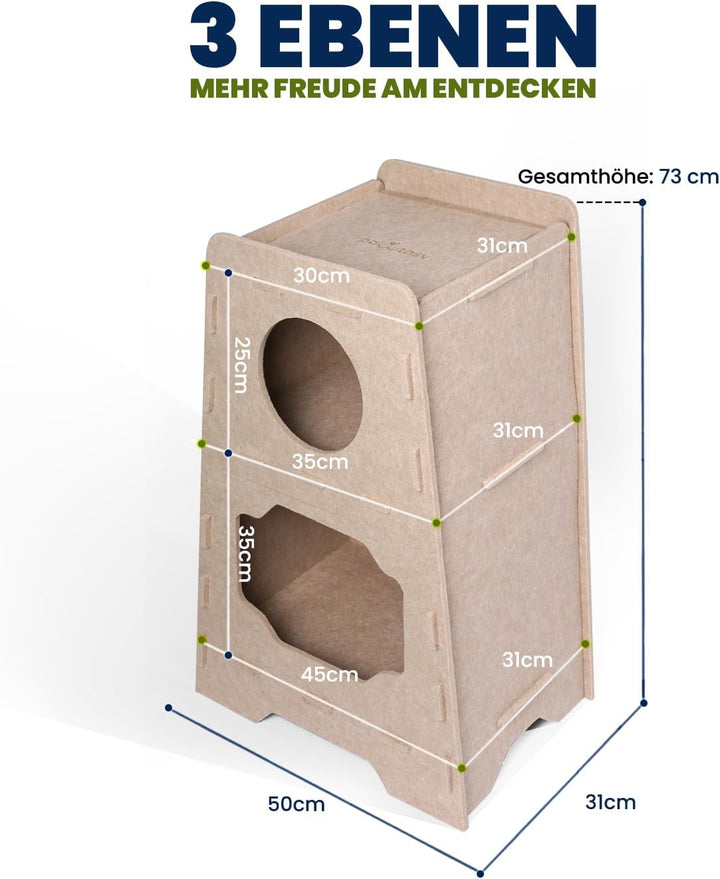Katzenhöhle Filz Katzenhaus aus Filz für grosse Katzen, Katzen Höhle 3-Ebenen, Trapezform Stabiles K
