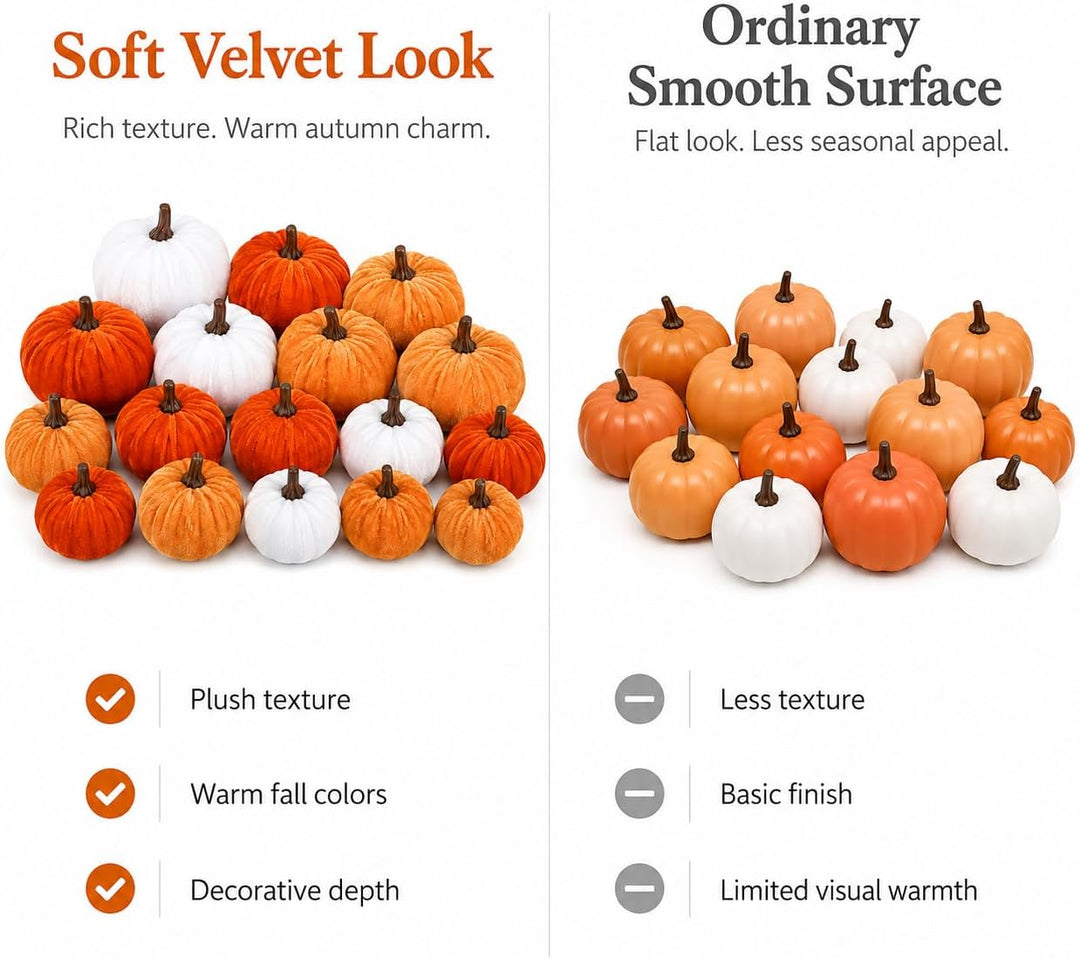 Künstliche Samtpumpkine 16er Set, Herbst‑Halloween Deko