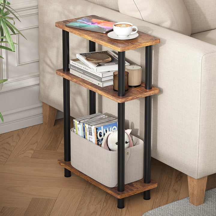 YOUDENOVA Beistelltisch Holz, Beistelltisch Schmal, 40x18x61.5 cm, 3 Tier Kleiner Tisch Für Wohnzimm