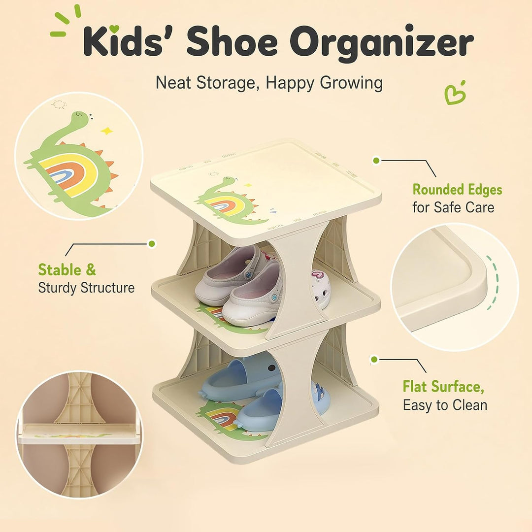 Kinder Schuhregal, 3 Ebenen, Kunststoff Schuhständer, Dinosaurier Motiv 1, 1