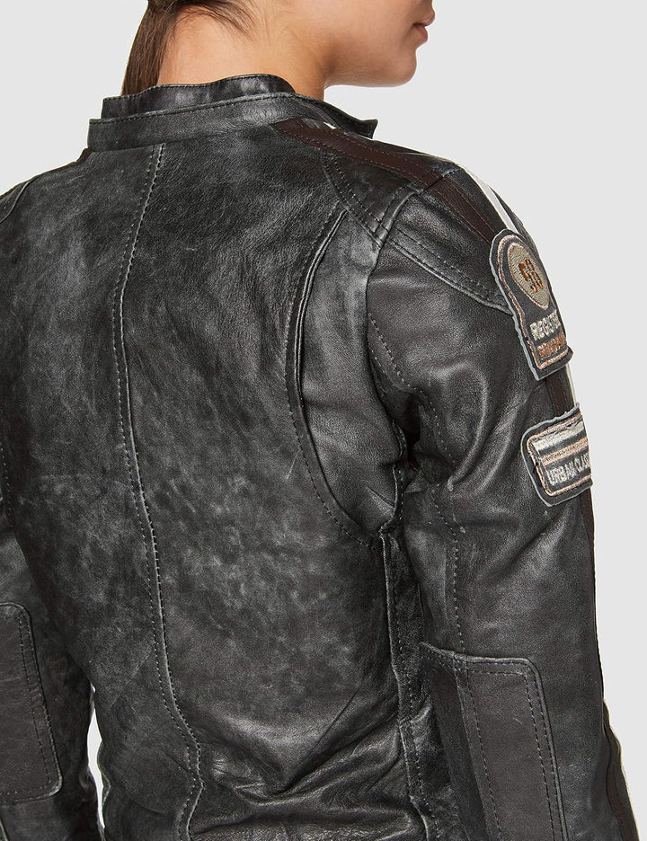 URBAN 5884 Motorradjacke Damen Mit Protektoren, Damenjacke aus Lammleder, Protektoren für Rücken, Sc