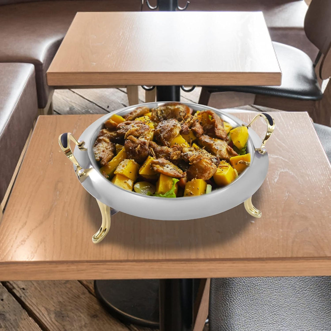 Chafing Dish Rund, Edelstahl Warmhaltebehälter 3L, Warmhaltebehälter für Speisen, Speisenwärmer Wärm