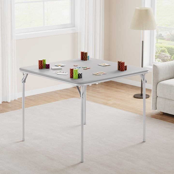 Klapptisch 85,5 cm Quadratisch – PU-Leder Spieltisch, Tragbar Wasserdicht Grau Table Only, Grau Tabl