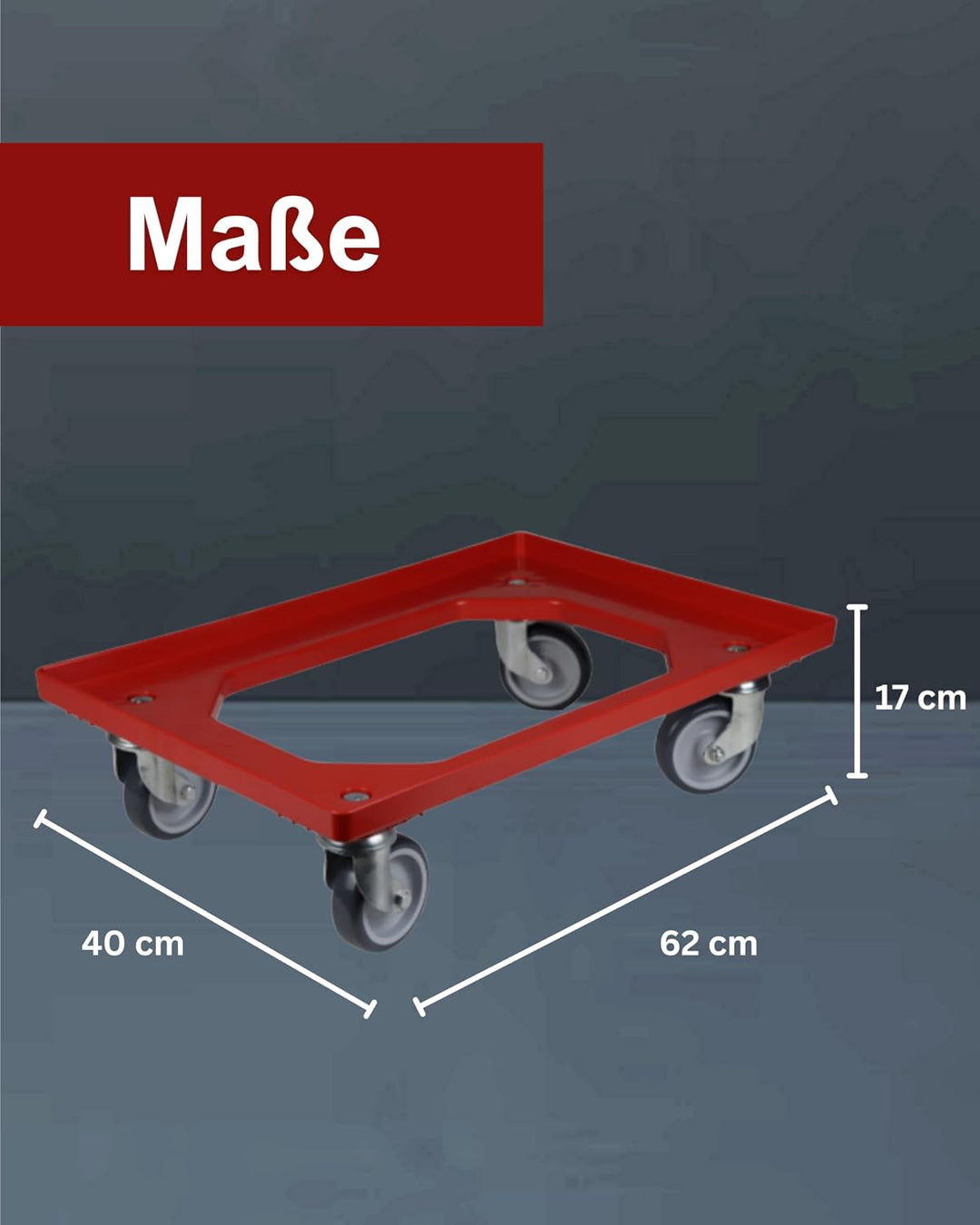 Transportroller Kunststoff 60x40 cm mit 4 Leichtlauf-Lenkrollen (Rot), Rot