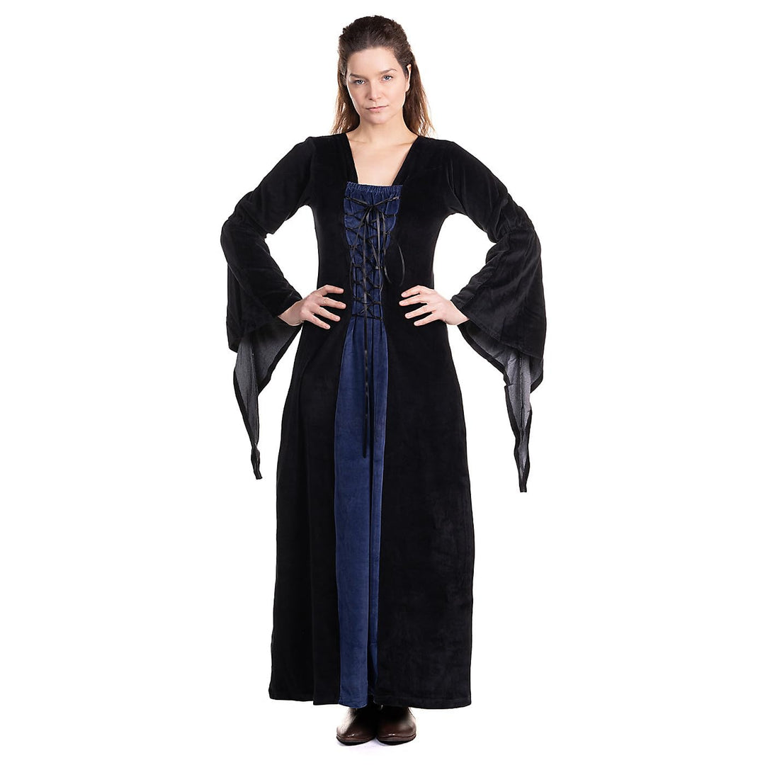 Maskworld Mittelalter Samtkleid – Bodenlanges Damen-Maxikleid mit Trompetenärmeln – Gothic &amp; LARP Bu