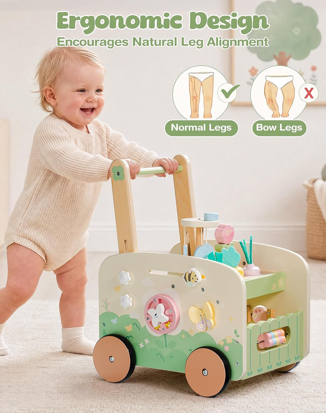 ROBUD Holz Lauflernwagen Garten, 10-in-1 Baby Lauflernhilfe, ab 10 Monate