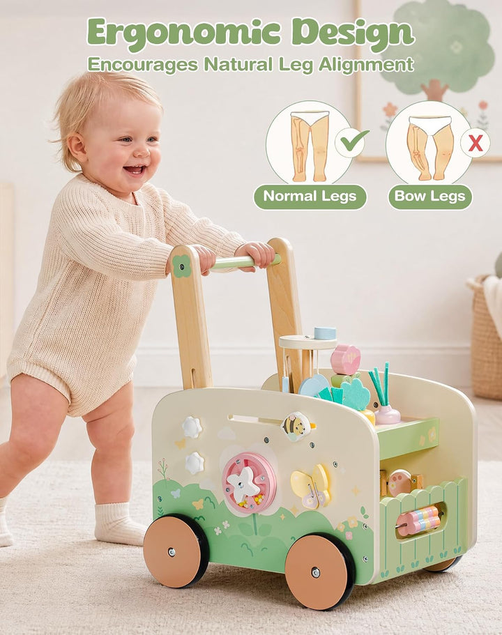 ROBUD Holz Lauflernwagen Garten, 10-in-1 Baby Lauflernhilfe, ab 10 Monate