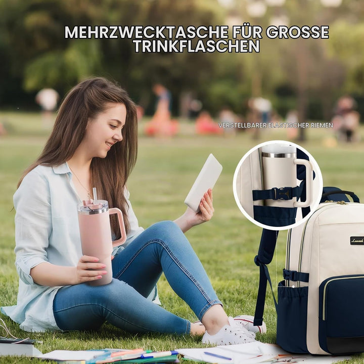 LOVEVOOK Rucksack Damen,17.3 Zoll Laptop Schulrucksack Teenager mit grossem Fach für Trinkflaschen,T