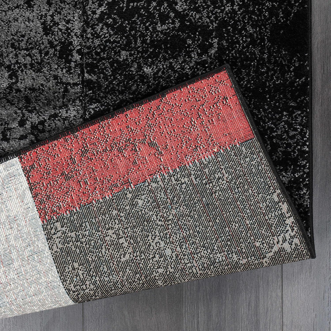 Carpetsale24 Teppich 240x340 cm XL Kurzflor Konturenschnitt in Schwarz Grau Rot Kariertes Design, Ex