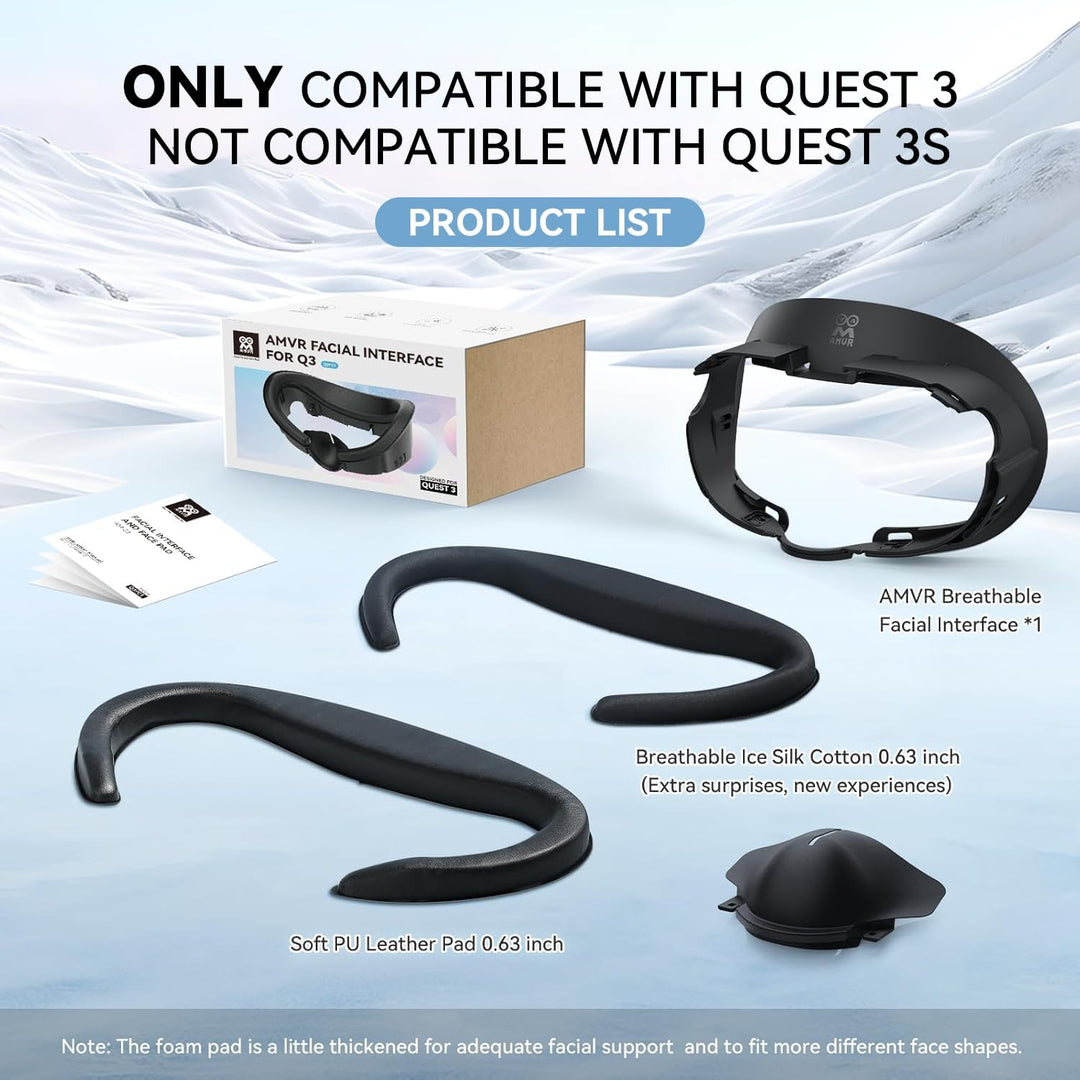 AMVR Face Cover Pad Facial Interface kompatibel mit Meta/Oculus Quest 3 Zubehör, mit weichem PU Face