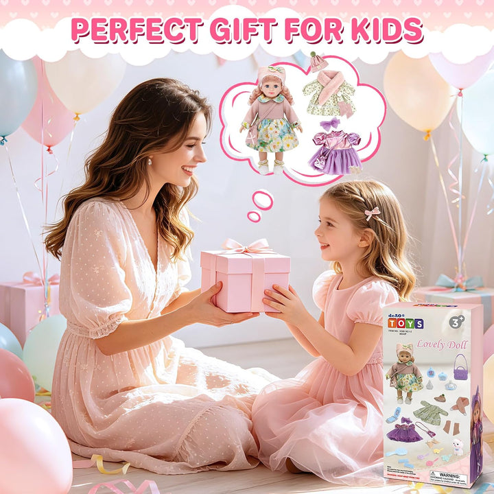 deAO 36CM Babypuppe Spielset mit 3 Puppenkleidung Tasche &amp; Haarzubehör