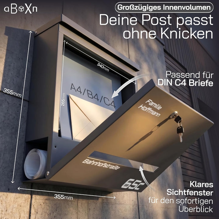 Personalisiert mit Nacht-leuchtender Beschriftung, Briefkasten Anthrazit, Anthrazit
