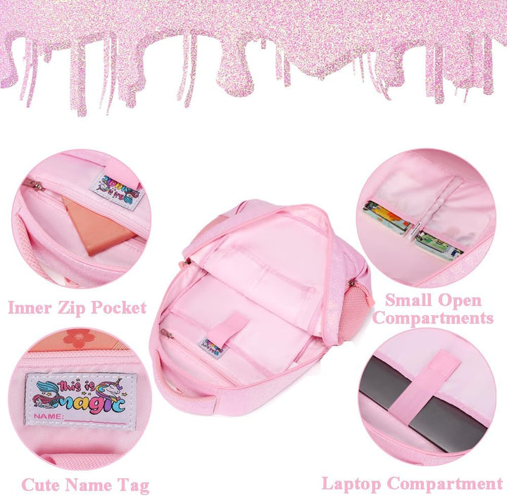 Kimwadalh Glitzer Kinerrucksack Mädchen Schultaschen Kinder Rucksack Schultaschen Set Bunte Schulruc