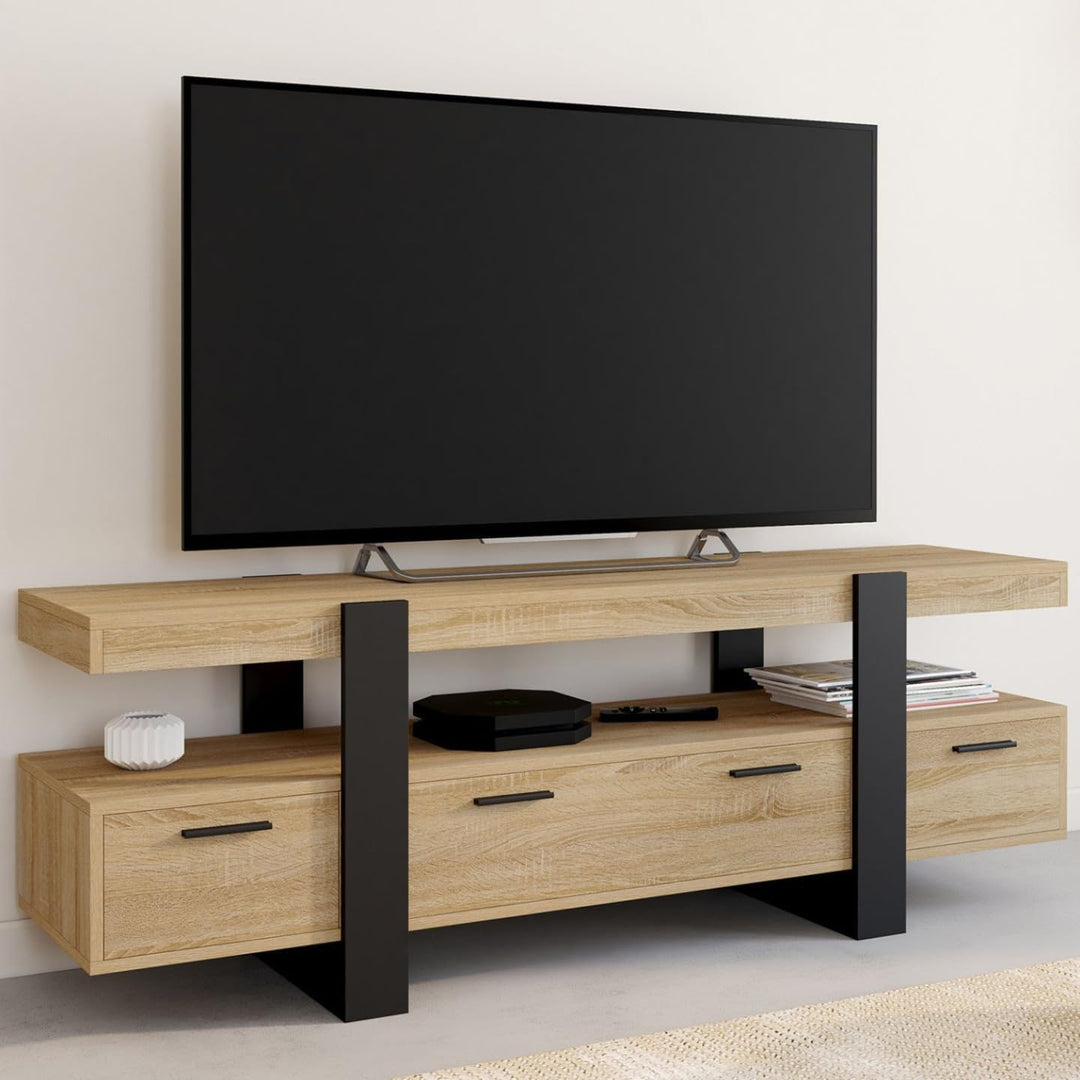 IDMarket - TV-Schrank 140 cm Phoenix mit Schubladen Holz und Schwarz