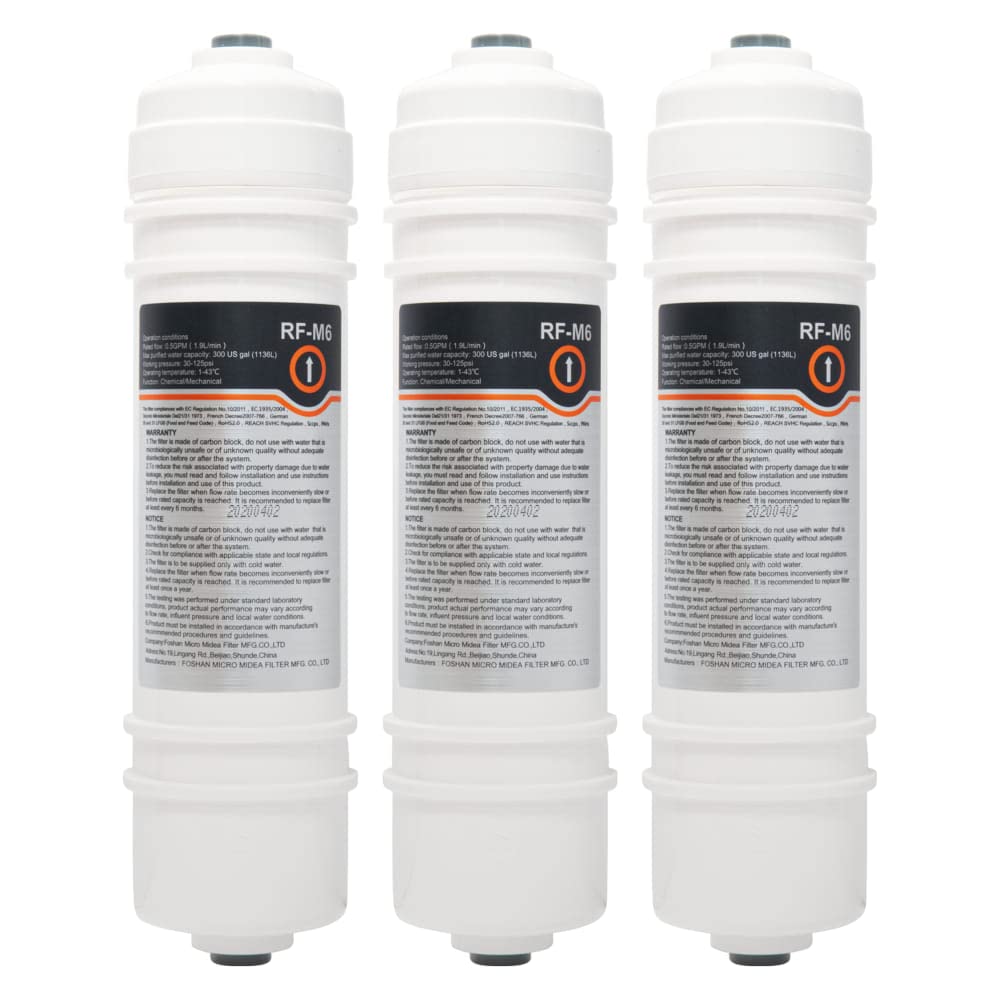 RF-M6 Wasserfilter | 3x externer Kühlschrankfilter kompatibel mit Midea, Comfee, Hanseatic, Teka Sid