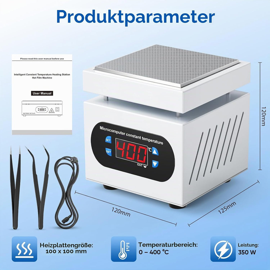 PCB Heizstation, 350W Elektrische Heizplatte Lötstation 100x100 MM, 0-400℃, Vorheizen Station, LED M