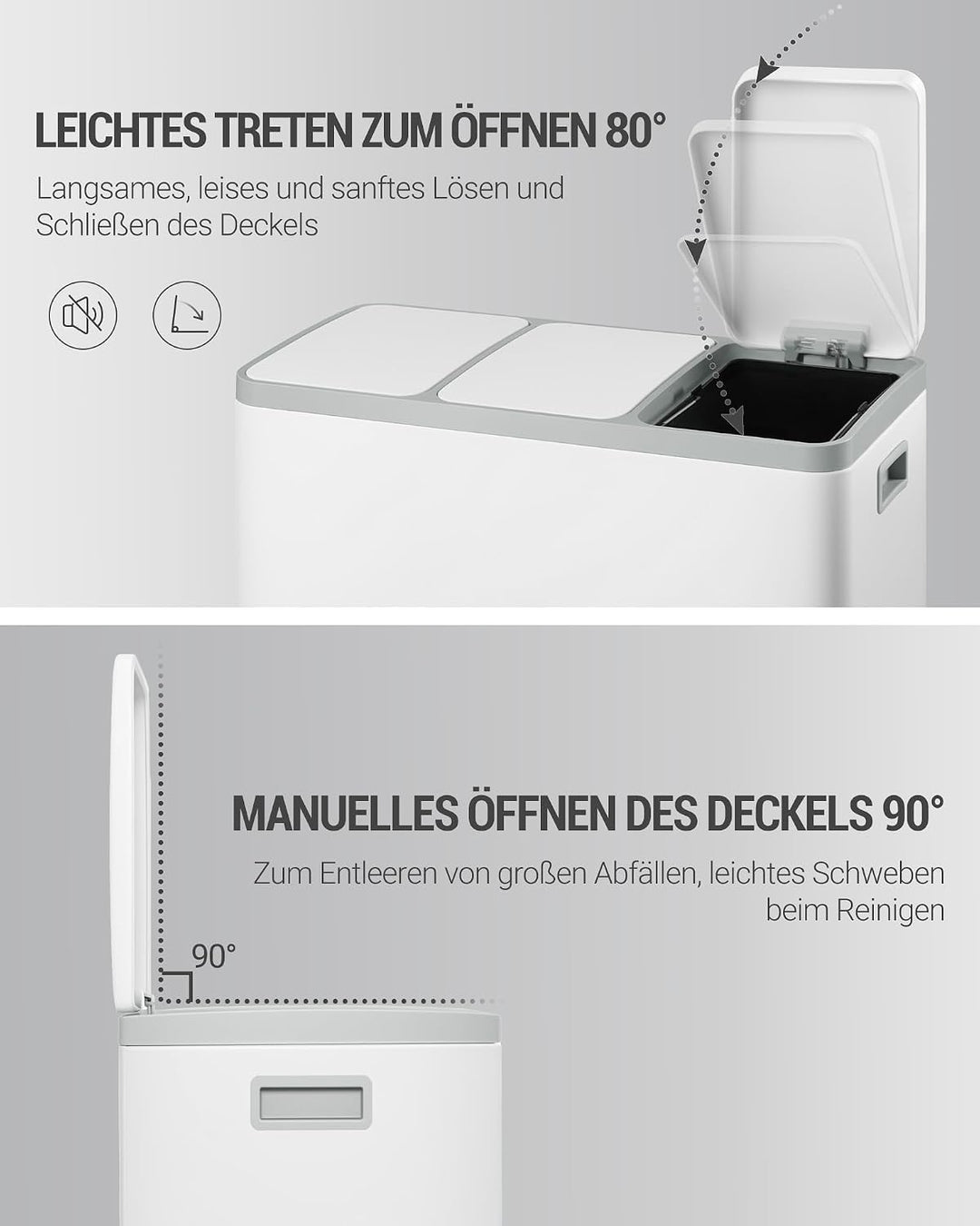 Hzuaneri Mülleimer Küche, Mülltrennsystem 3 Fächer 45L (3 x 15 L), Edelstahl-küchenmülleimer, Tretmü