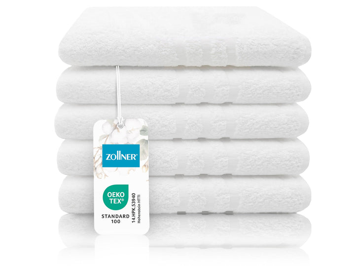 ZOLLNER 5er Set Badehandtücher, Duschtücher, 100x150 cm, Baumwolle, weiss, 5er Set