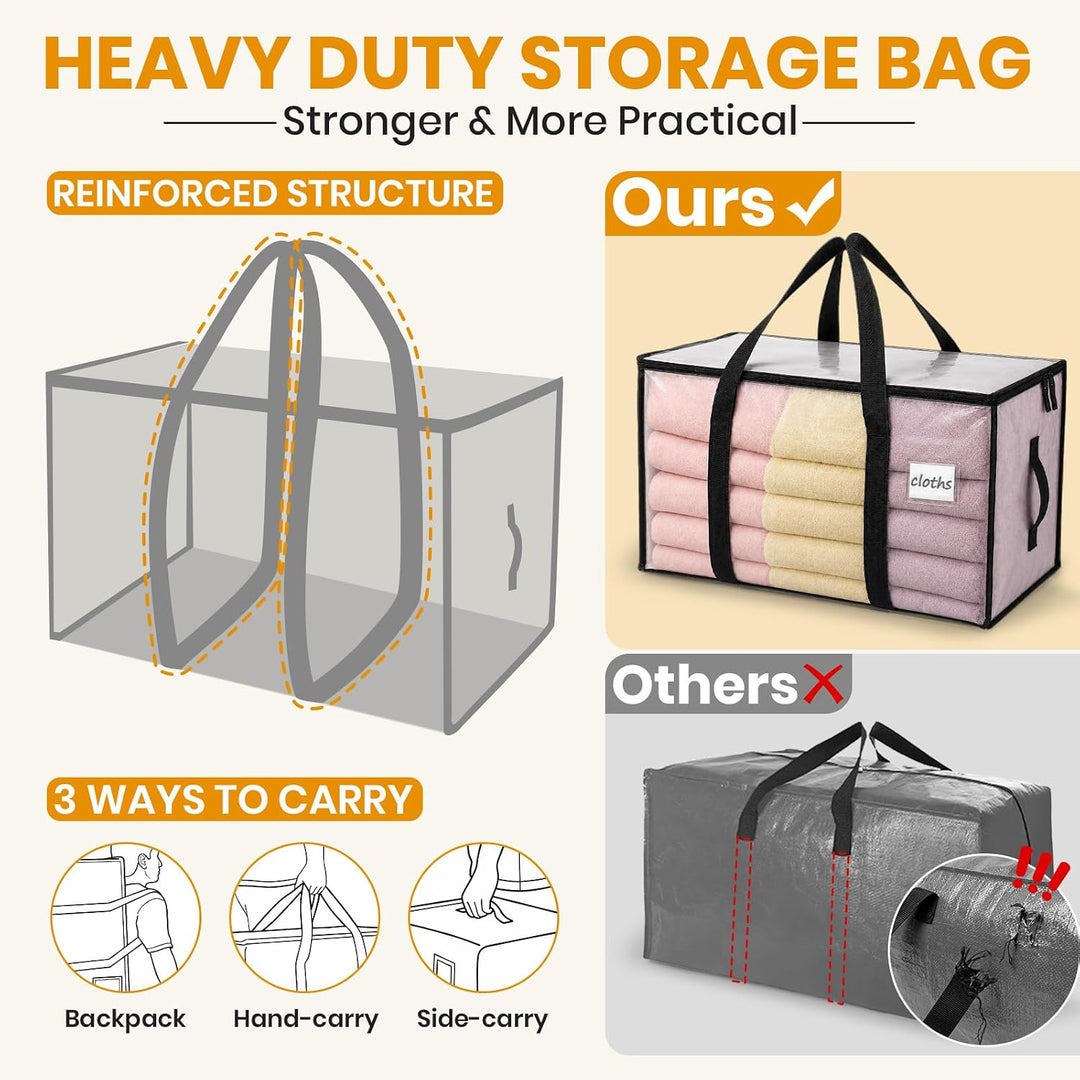 Velway 4 Stück 95L Aufbewahrungstasche, Heavy-Duty Weihnachtslager Transparente Umzugskartons Gross