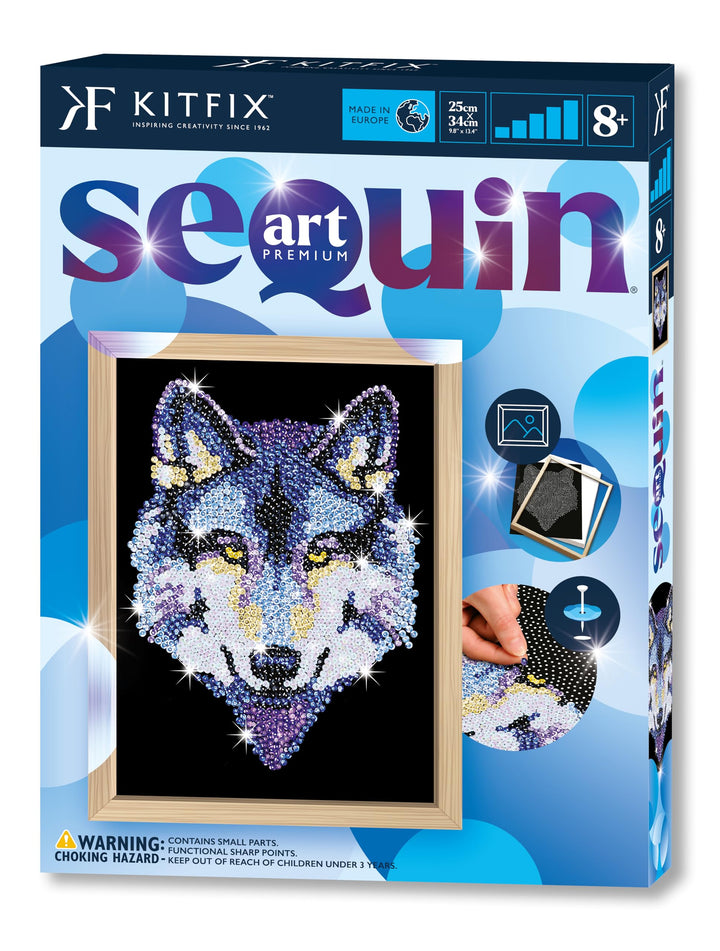 Kitfix - Sequin Art Wolf mit Holzrahmen - 27 x 36cm - Sequin Art Blue Premium - Paillettenbild - Bas