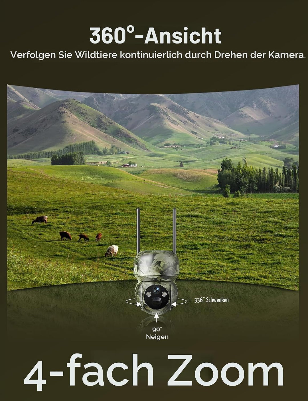 GNCC 4G LTE Wildkamera mit SIM Karte, 360° Überwachung, IP65 Wasserdicht