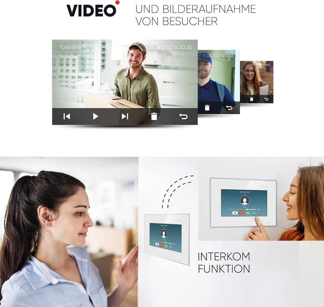 Balter EVO-HD Video Türsprechanlage mit Fingerprint, Video Türklingel, 4 Familienhaus, 4X 7 Zoll Mon