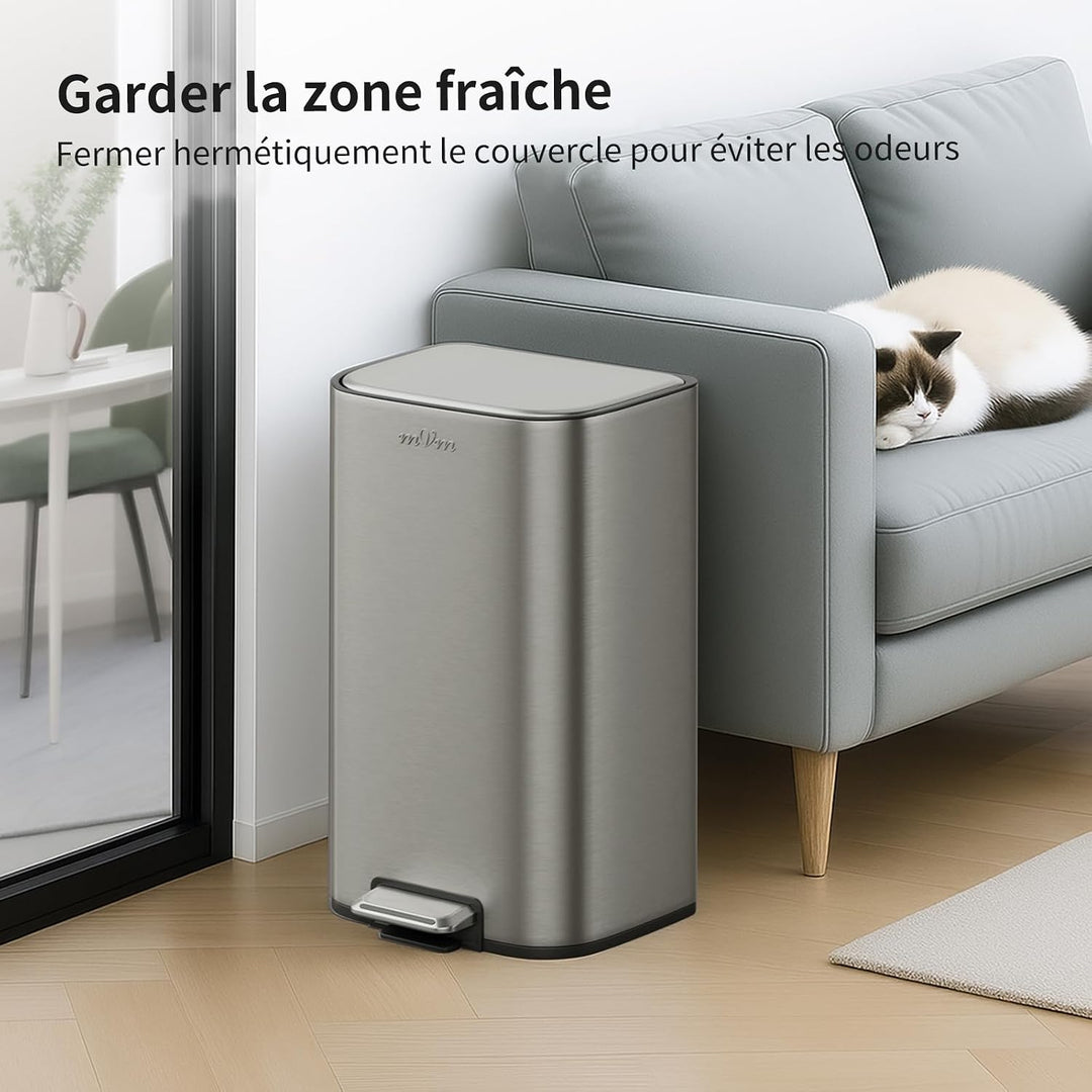 mVm Mülleimer Küche 36L, Mülleimer Bad, Abfalleimer Edelstahl, Grau Grau 36L, Grau 36L