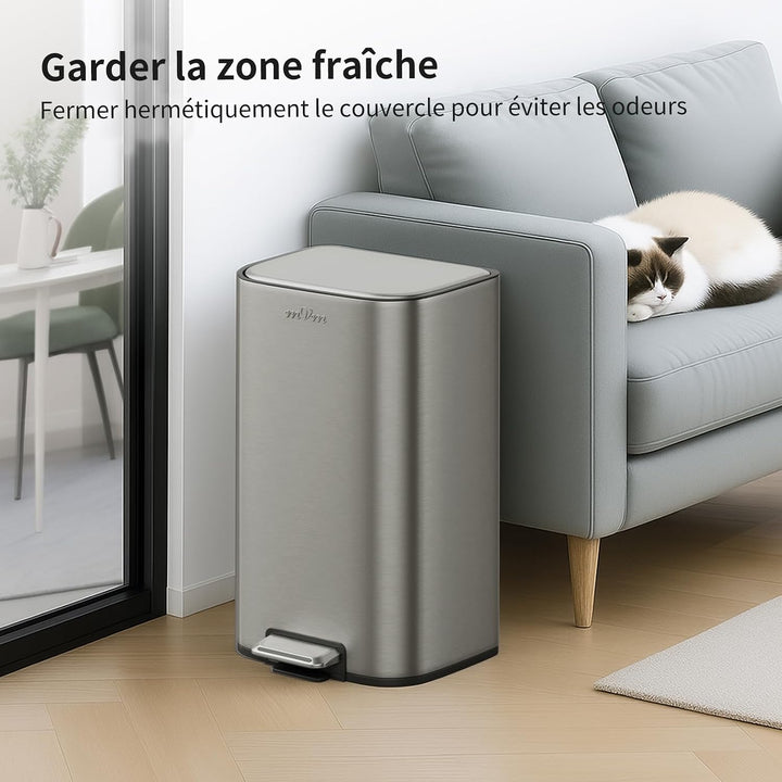 mVm Mülleimer Küche 36L, Mülleimer Bad, Abfalleimer Edelstahl, Grau Grau 36L, Grau 36L