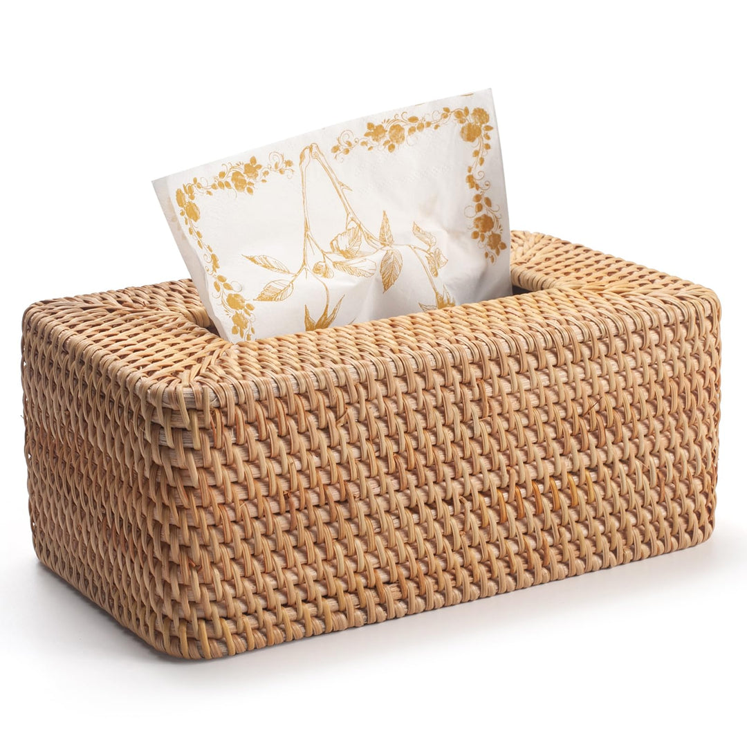 Kosmetiktücherbox aus Rattan, Geflochtener Tücherbox Halter Rechteckig, Gewebter Gesichtstuchhalter,