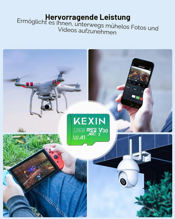 KEXIN SD Karte 128GB Micro SD Karten 5er Pack Speicherkarte Micro SDXC U3, A1, V30, C10 Micro SD Car