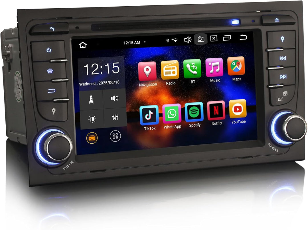 Erisin 7 Zoll 8-Kern 4GB+64GB Android 14 Autoradio Bluetooth mit GPS Navi für Audi A4 SEAT EXEO, Aut