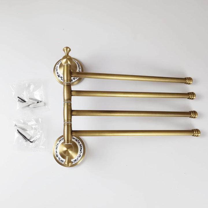 Swivel Towel Rack for Bathroom, Antique Bronze Folding 4 Arms Hand Towel Bars Towel Hanger for Laund