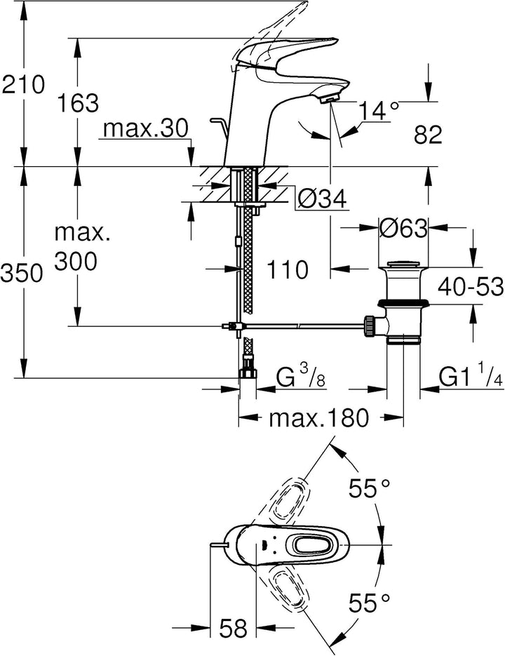 GROHE Eurostyle - Einhand-Waschtischarmatur (wassersparend, S-Size, Einlochmontage), moon white/chro
