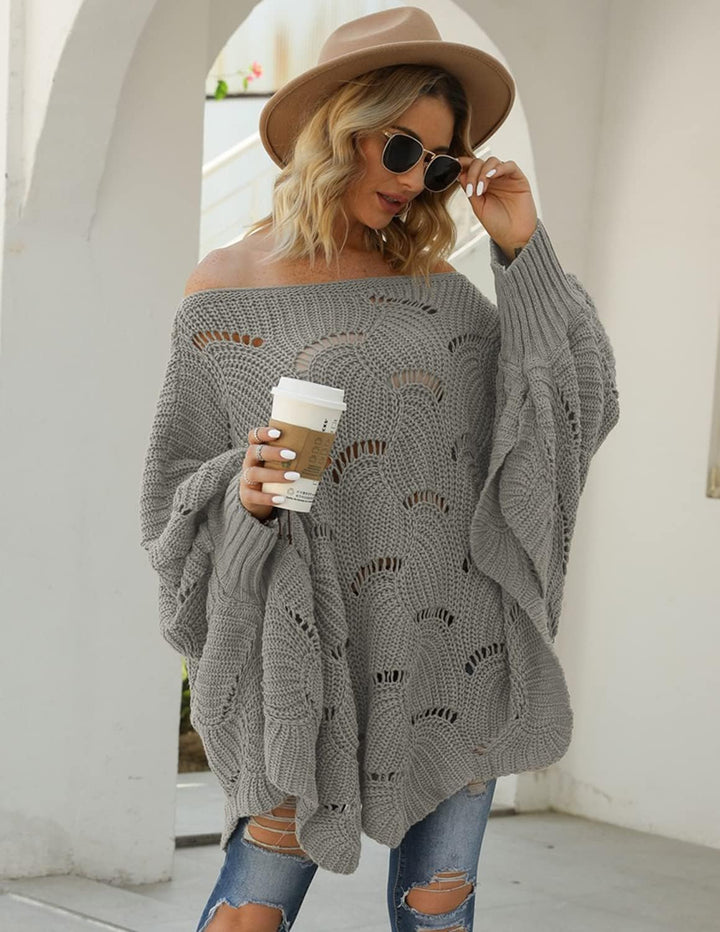 QUNERY Strickpullover Damen Winterpullover Knitted Rundhals Lose Pulli Damen Oversize Fledermausärme