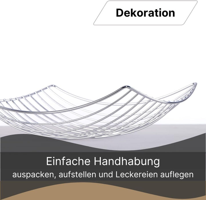 DESIGN FRÜCHTEKORB "PLATEAU" | 34 cm, Metall, silber | Früchtekorb, Deko Schale