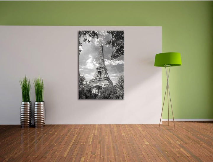 Pixxprint Eifelturm in Paris Kohle Effekt, Format: 100x70 auf Leinwand, 100x70