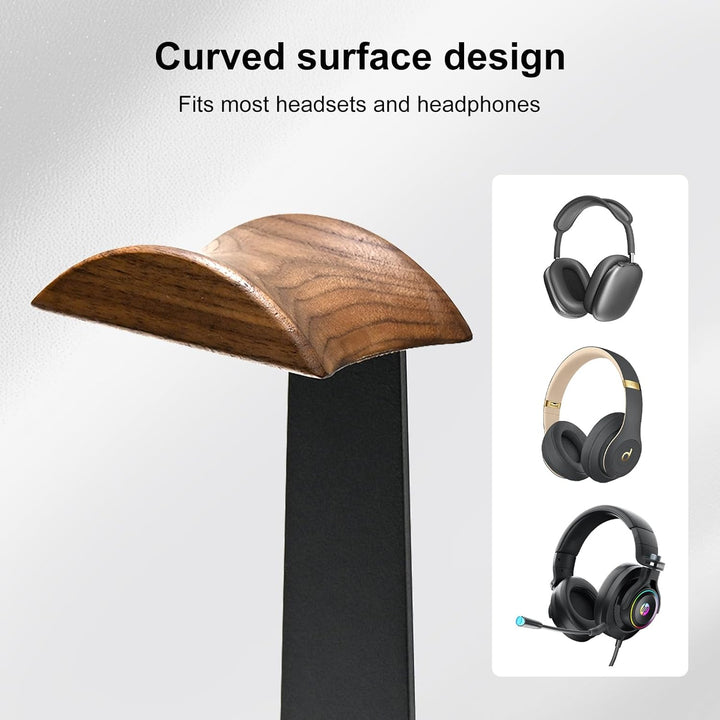 UPERGO Headset Stand with Gaming Controller Holder, Walnut Wood Headphone Stand with Storage Base, G