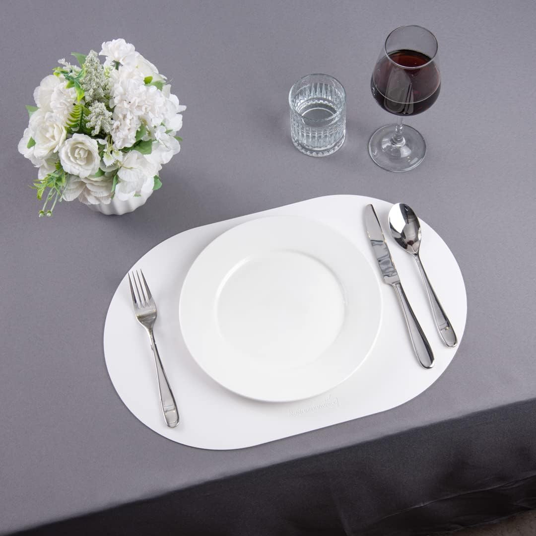 Restaurantware Vinyl-Tischset, oval, Weiss, geprägt, 40,6 x 30,5 cm, 6 Stück Weiss Oval, Weiss Oval