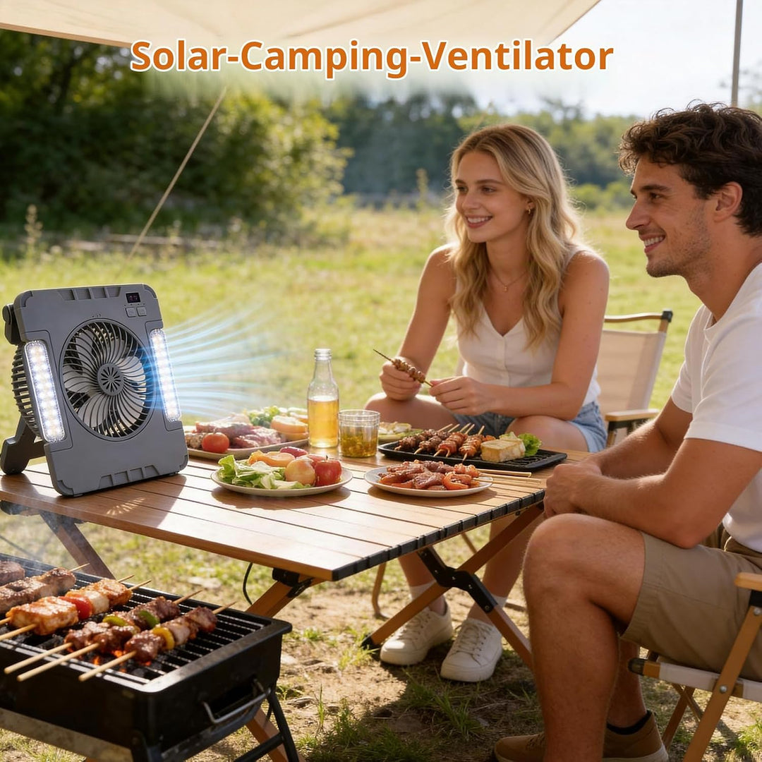 Solar Camping Ventilator mit Abnehmbarem Solarpanel, USB Akku und Solarbetriebener Tischventilator m