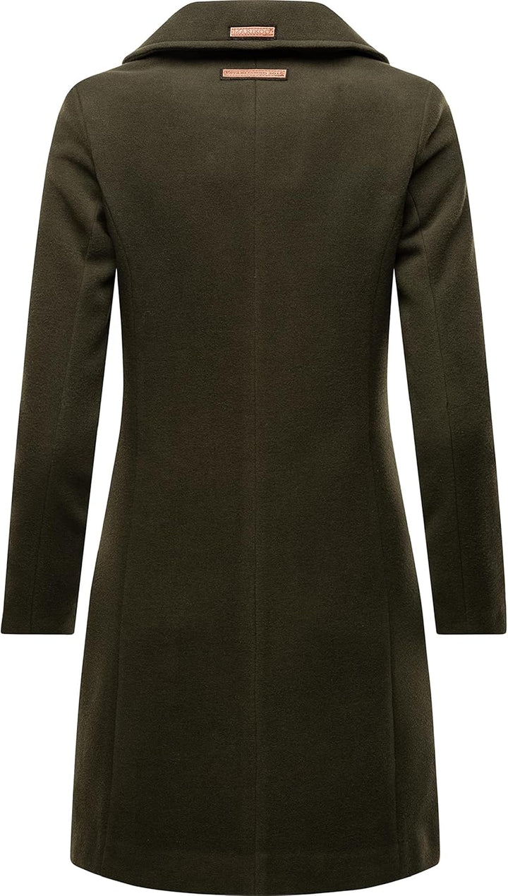MARIKOO Damen Wollmantel Langer Trenchcoat mit Reversekragen Nanakoo XS-XXL M Dark Green, M Dark Gre