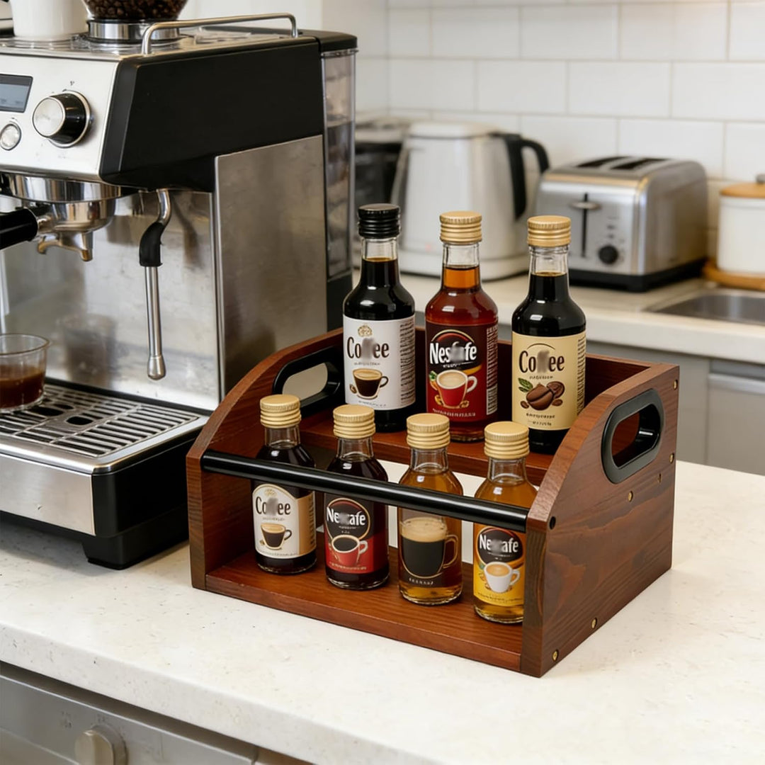 Kaffeesirup Organisationsständer 2 Stufig mit Metallstange Tragegriff, Kaffee Sirup Regal Organizer