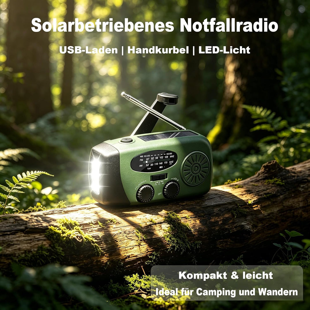 Batteriebetriebenes Radio, Notfallradio Kurbel Solar Powerbank LED | 2000mAh Akku(Austauschbarer), 3