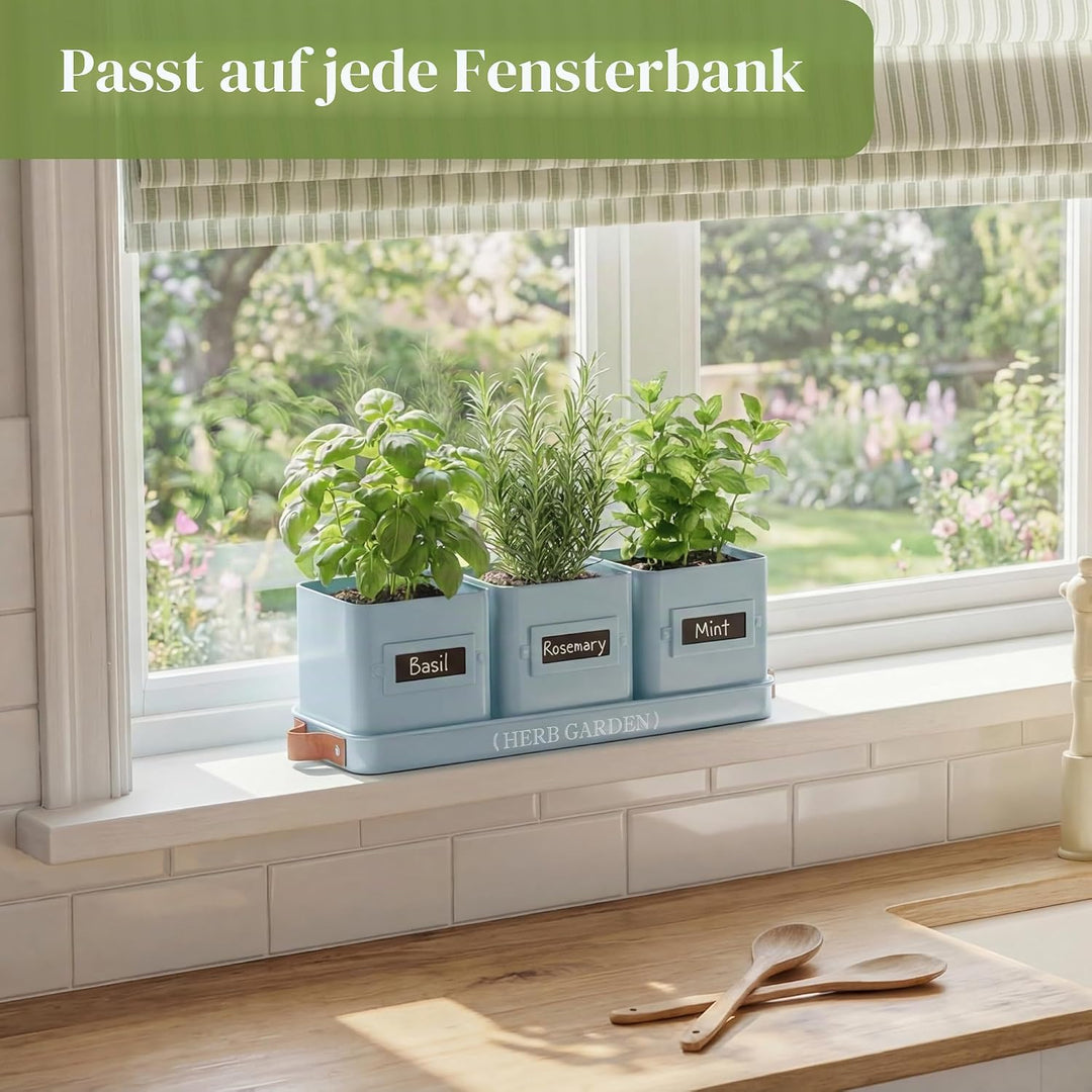 PERFNIQUE Kräutergarten für den Innenbereich, Kräutergarten-Pflanzgefäss-Set mit Tablett, Bauernhaus